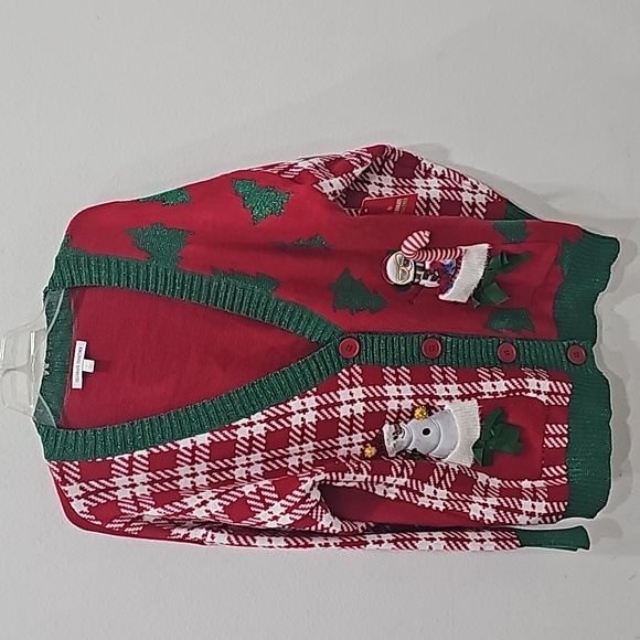 Christmas Sweater Cardigan Snowman Cany Cane Size L NWT - Picture 1 of 9